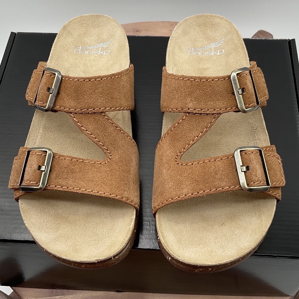 Dansko Suede Z-Strap Slide Sandals Tan Brown Vibram Sole Womens 37 US 6.5-7